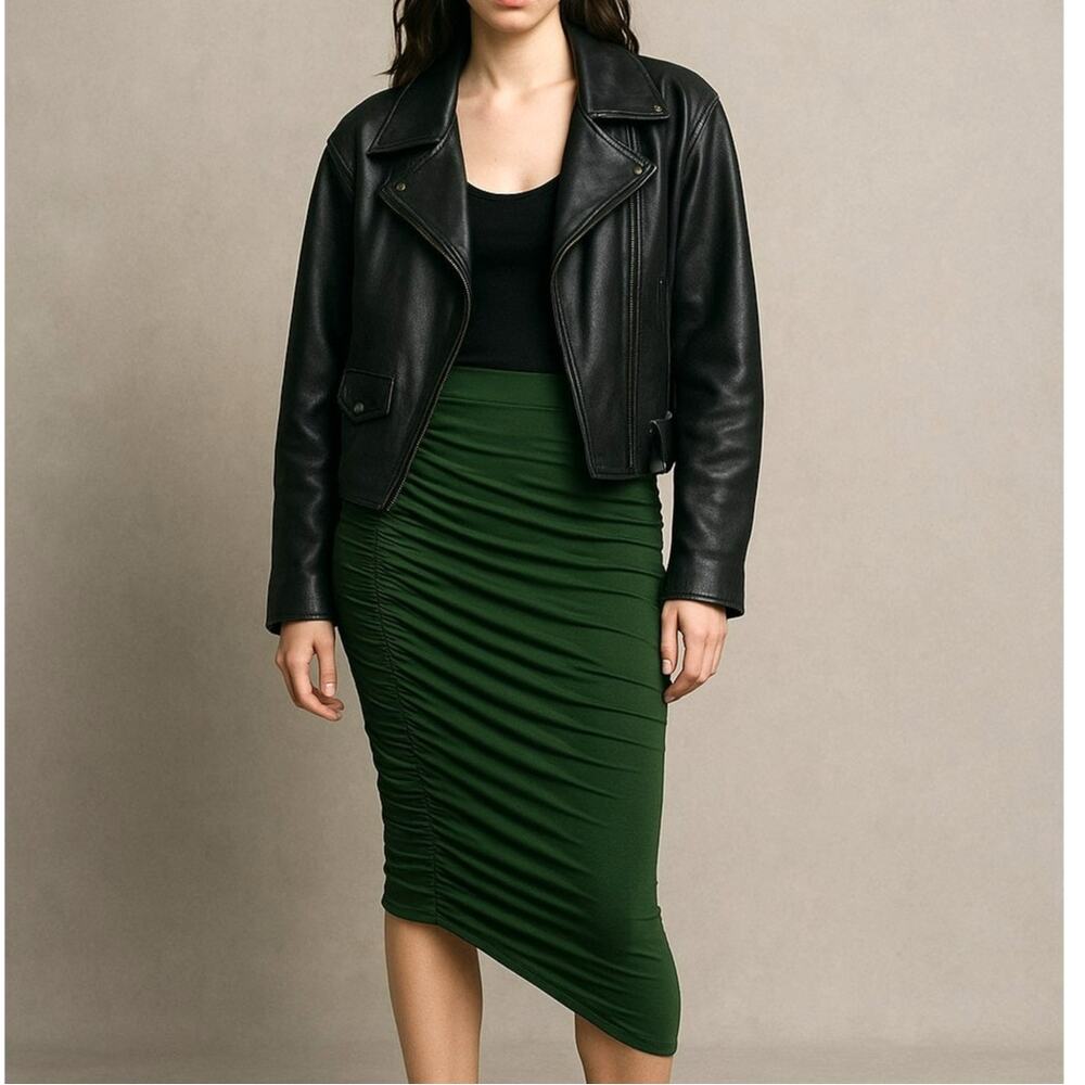 Jean Paul Gaultier Soleil Green Ruched Mesh Knit Skirt Asymmetrical VTG 90's L